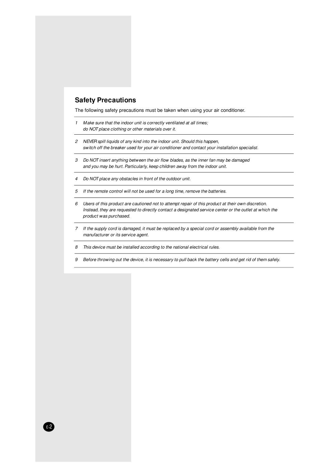 Samsung ASHM120VE, XMH26ZV, ASHM070VE, AXHM260VE, MH07ZV-26, MH12ZV-26 manuel dutilisation Safety Precautions 