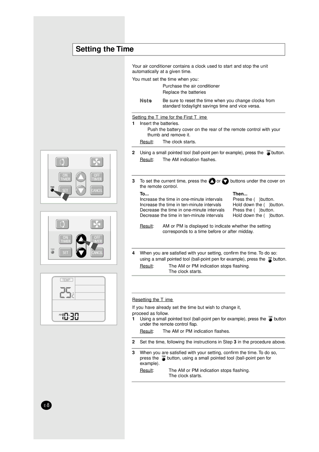 Samsung ASHM120VE, XMH26ZV, ASHM070VE, AXHM260VE, MH07ZV-26, MH12ZV-26 manuel dutilisation Setting the Time, Then 