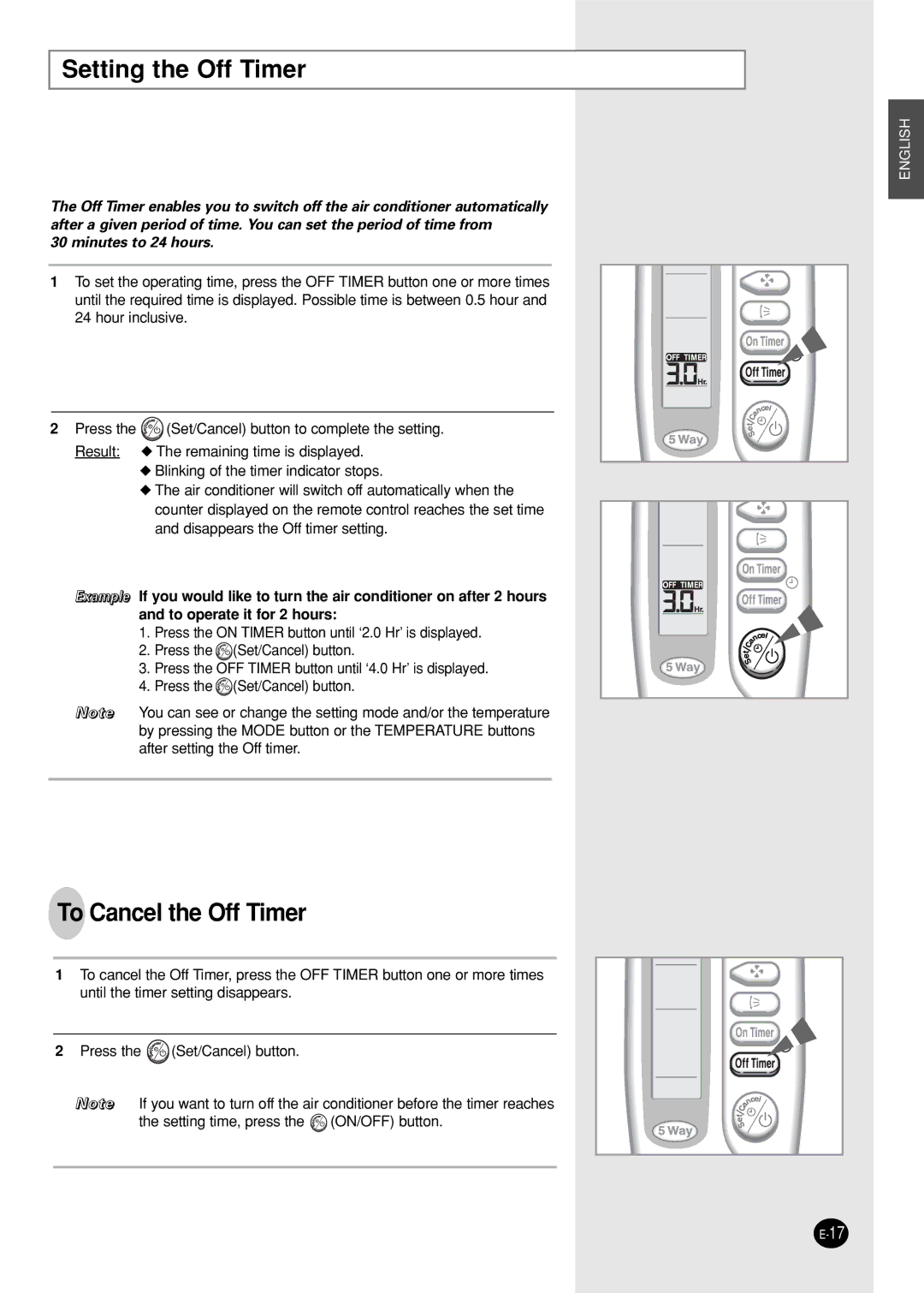 Samsung AST24S6GEA-MID, XUST18S0GEAHAC, XUST24P6GEAMIG, IAST18P0GEAMIG manual Setting the Off Timer, To Cancel the Off Timer 