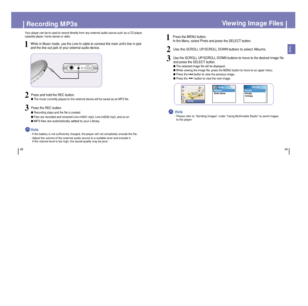 Samsung YH-820MC/XEU manual Recording MP3s, Viewing Image Files, Press and hold the REC button, Press the REC button 