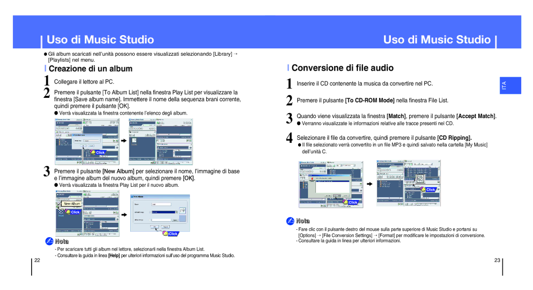 Samsung YH-820MCB/XSV, YH-820MC/ELS, YH-820MC/XEU, YH-820MC/XAC manual Conversione di file audio, Creazione di un album 