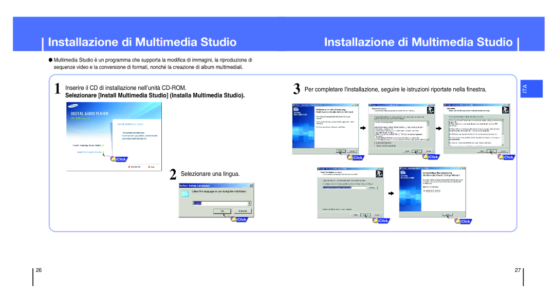 Samsung YH-820MC/ELS, YH-820MC/XEU Installazione di Multimedia Studio, Inserire il CD di installazione nell’unità CD-ROM 