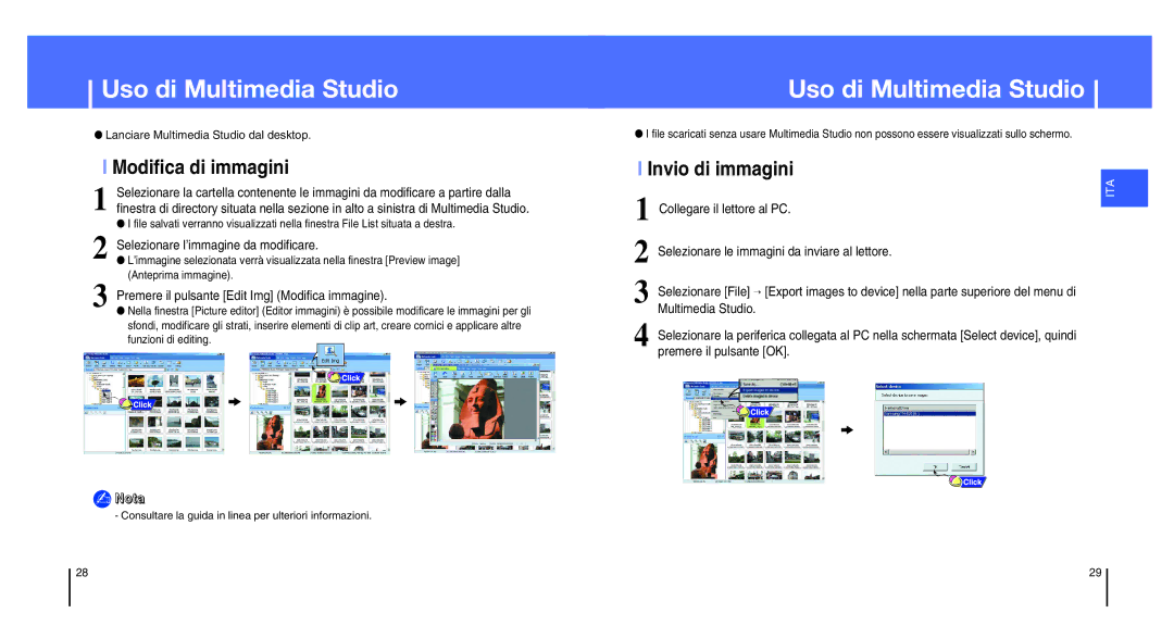 Samsung YH-820MC/XEU, YH-820MC/ELS, YH-820MC/XAC manual Uso di Multimedia Studio, Modifica di immagini, Invio di immagini 