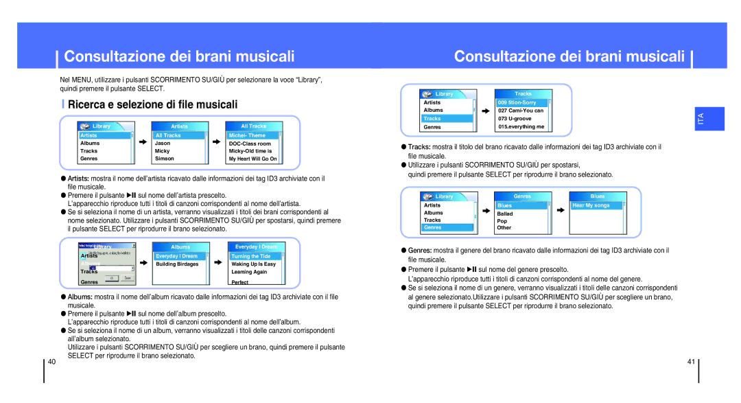 Samsung YH-820MC/ELS, YH-820MC/XEU Consultazione dei brani musicali, Ricerca e selezione di file musicali, File musicale 