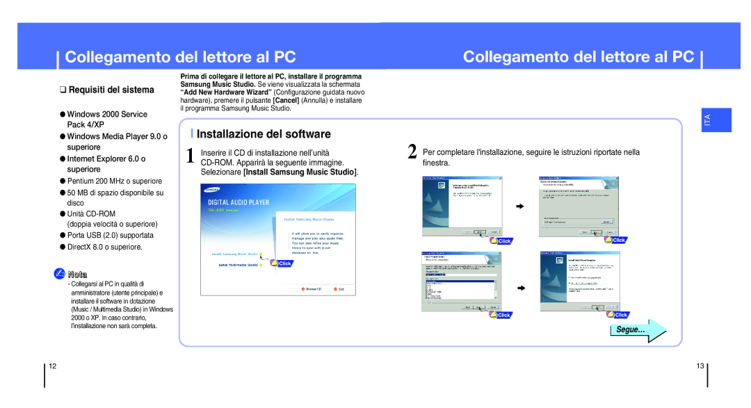 Samsung YH-820MC/ELS, YH-820MC/XEU, YH-820MC/XAC, YH-820MC/XAA Collegamento del lettore al PC, Installazione del software 