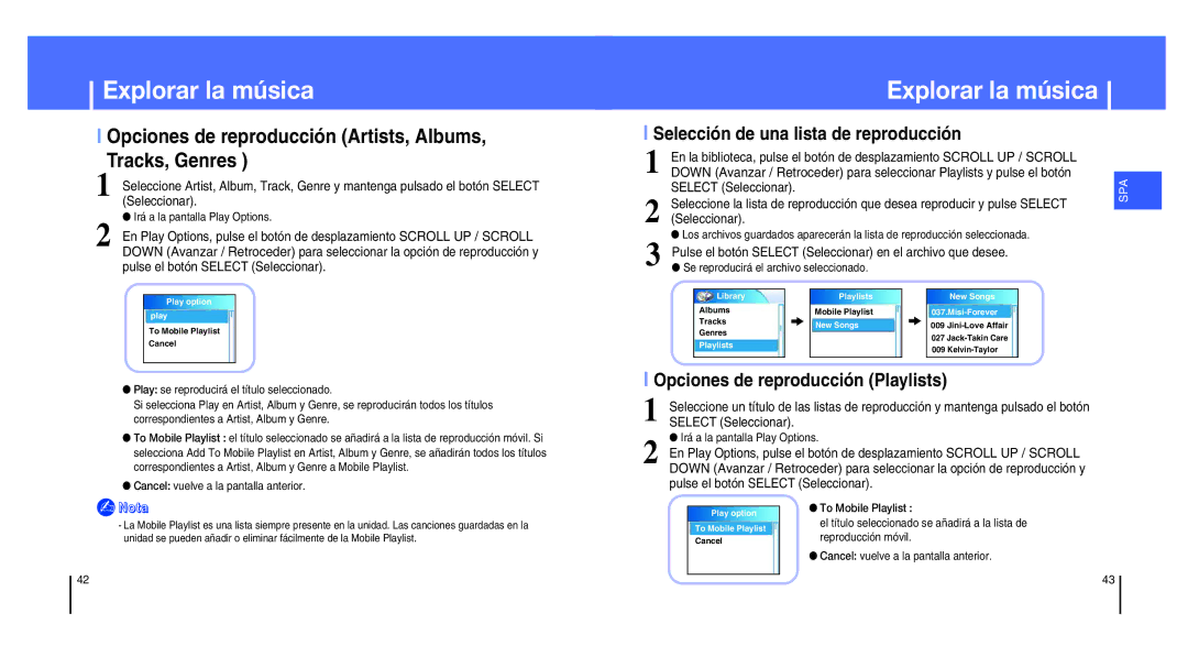 Samsung YH-820MC/ELS manual Selección de una lista de reproducción, Opciones de reproducción Playlists 