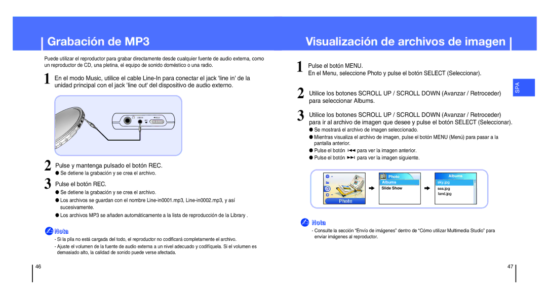 Samsung YH-820MC/ELS manual Grabación de MP3, Visualización de archivos de imagen, Pulse y mantenga pulsado el botón REC 