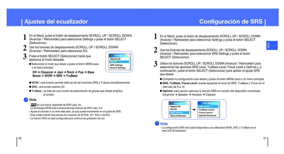 Samsung YH-820MC/ELS manual Configuración de SRS, Es una marca registrada de SRS Labs, Inc 