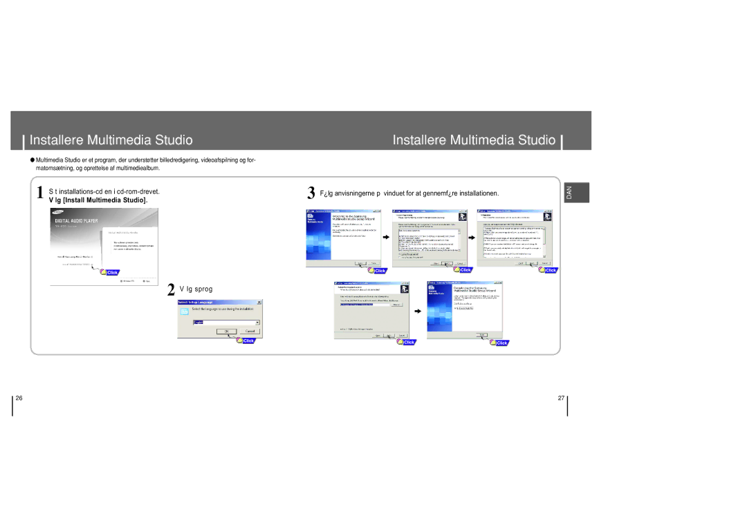 Samsung YH-820MC/ELS manual Installere Multimedia Studio, T installations-cd en i cd-rom-drevet, Lg sprog 