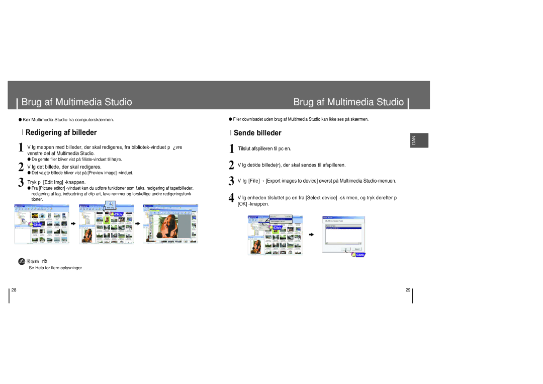 Samsung YH-820MC/ELS Brug af Multimedia Studio, Redigering af billeder, Sende billeder, Lg det billede, der skal redigeres 