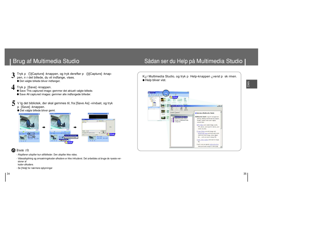 Samsung YH-820MC/ELS manual Sådan ser du Help på Multimedia Studio 