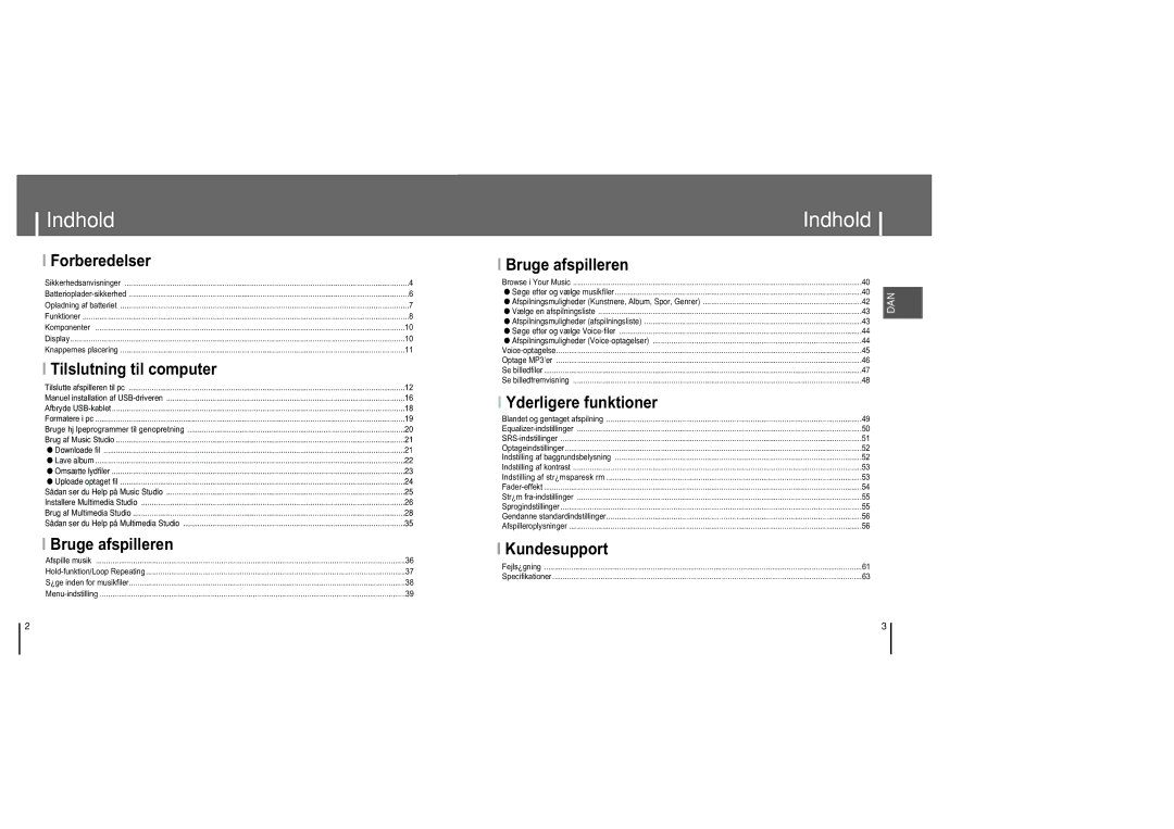 Samsung YH-820MC/ELS manual Indhold 