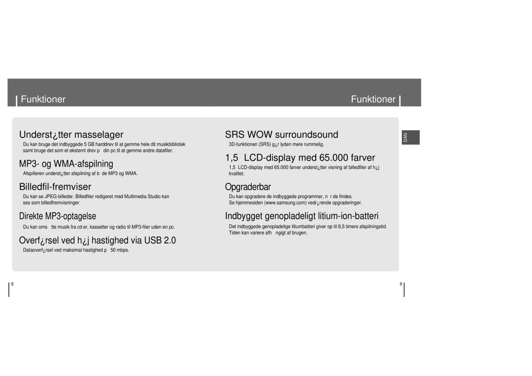 Samsung YH-820MC/ELS manual Funktioner SRS WOW surroundsound 