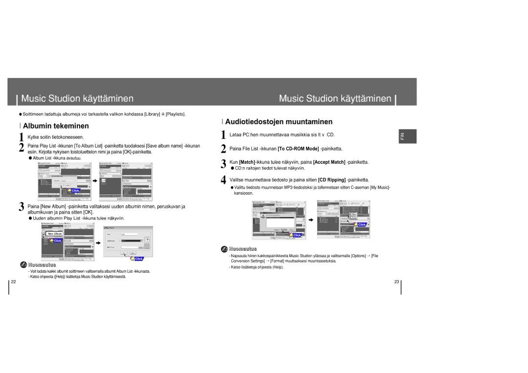 Samsung YH-820MC/ELS manual Kytke soitin tietokoneeseen, Album List -ikkuna avautuu 