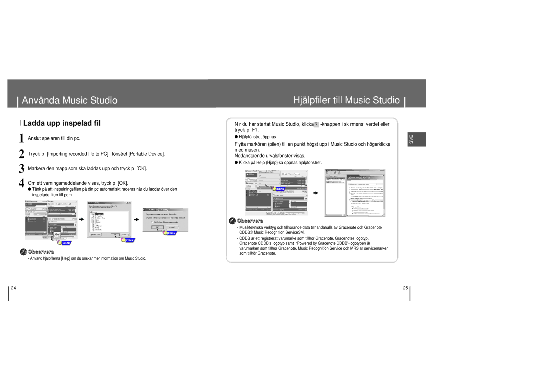 Samsung YH-820MC/ELS manual Hjälpfiler till Music Studio, Ladda upp inspelad fil 