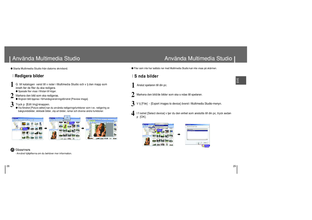 Samsung YH-820MC/ELS manual Använda Multimedia Studio, Redigera bilder, Nda bilder, Markera den bild som ska redigeras 