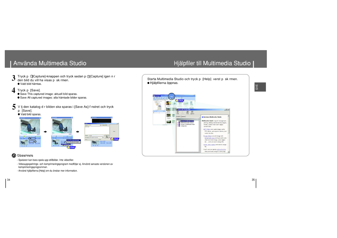 Samsung YH-820MC/ELS manual Hjälpfiler till Multimedia Studio, Tryck p Save 