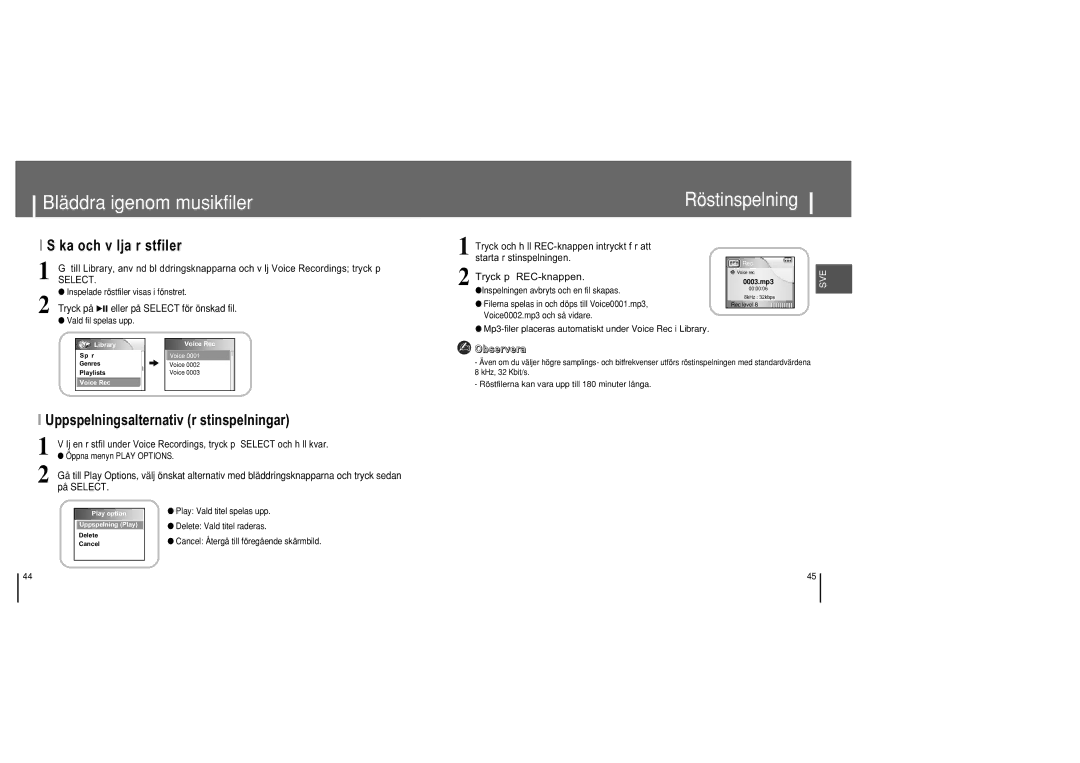 Samsung YH-820MC/ELS manual Röstinspelning 