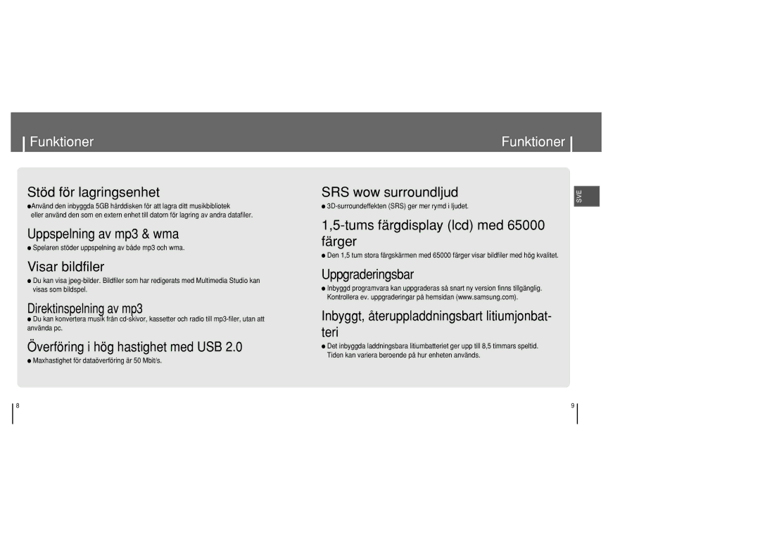 Samsung YH-820MC/ELS manual Funktioner SRS wow surroundljud 