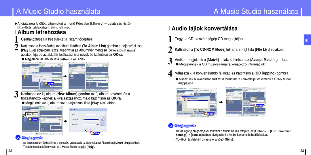 Samsung YH-820MC/ELS manual Album létrehozása, Audio fájlok konvertálása, További részletekért olvassa el a súgót Help 