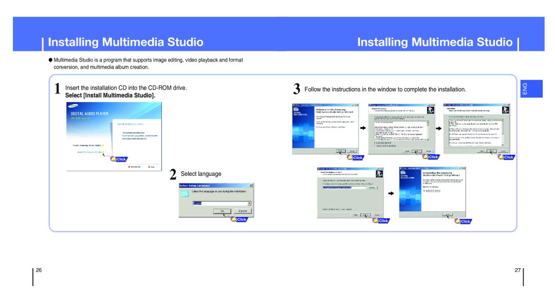 Samsung YH-820MC/ELS manual Installing Multimedia Studio, Insert the installation CD into the CD-ROM drive, Select language 