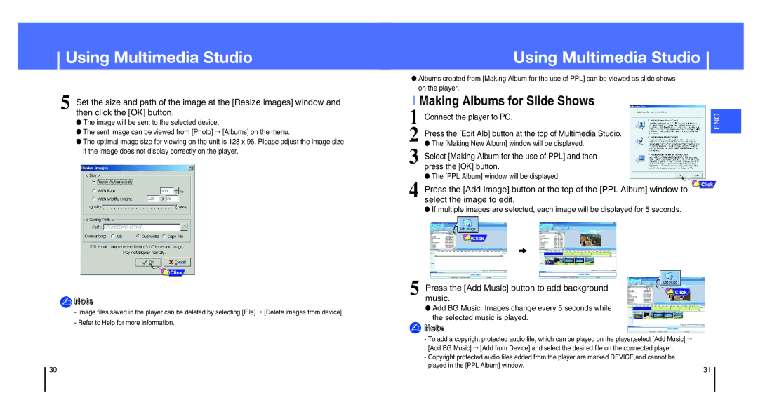 Samsung YH-820MC/XAC manual Making Albums for Slide Shows, Press the Edit Alb button at the top of Multimedia Studio 