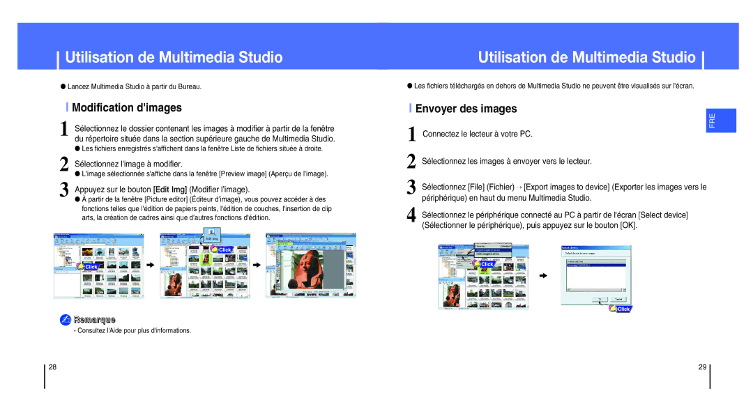 Samsung YH-820MC/ELS, YH-820MW/ELS manual Utilisation de Multimedia Studio, Modification dimages, Envoyer des images 