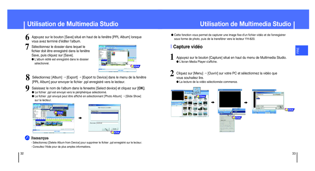 Samsung YH-820MC/ELS, YH-820MW/ELS manual Capture vidéo, La lecture de la vidéo sélectionnée commence 