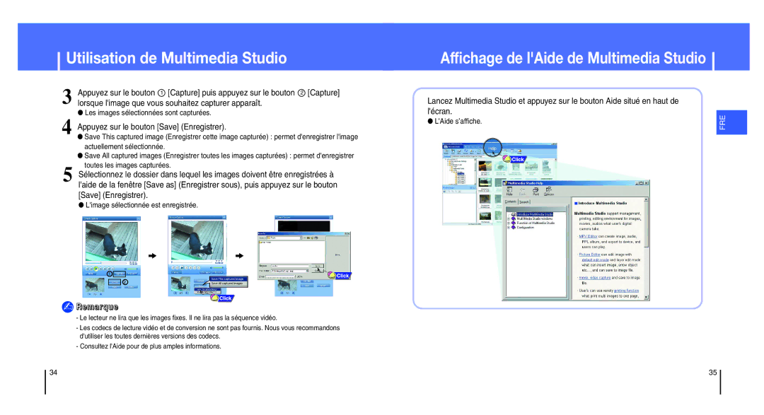 Samsung YH-820MW/ELS, YH-820MC/ELS manual Affichage de lAide de Multimedia Studio, Appuyez sur le bouton Save Enregistrer 