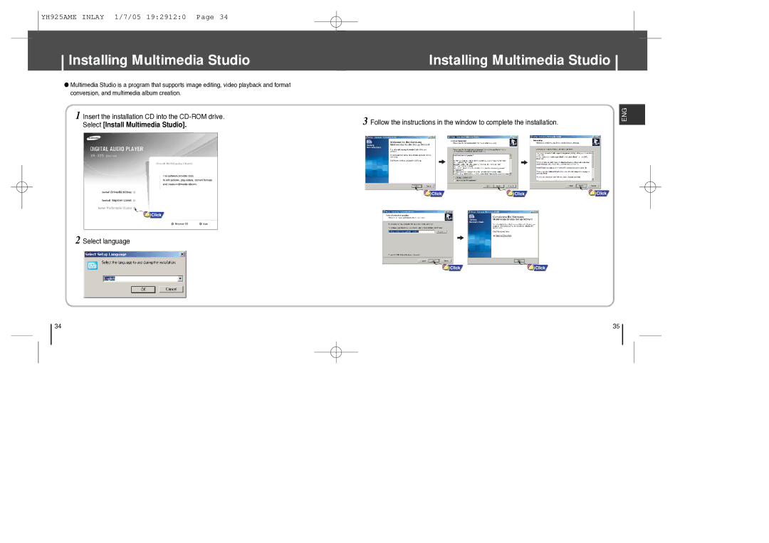 Samsung YH-925 manual Installing Multimedia Studio, Select language 