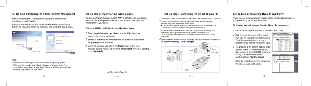 Samsung YH-925GS/CHN manual Set-Up Installing the Napster System Management, Set-Up Importing Your Existing Music 