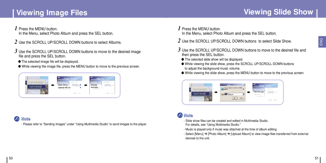 Samsung YH-925GS/AAW, YH-925GS/ELS, YH-925GS/CHN manual Viewing Image Files, Viewing Slide Show, Photo Album Slide Show 