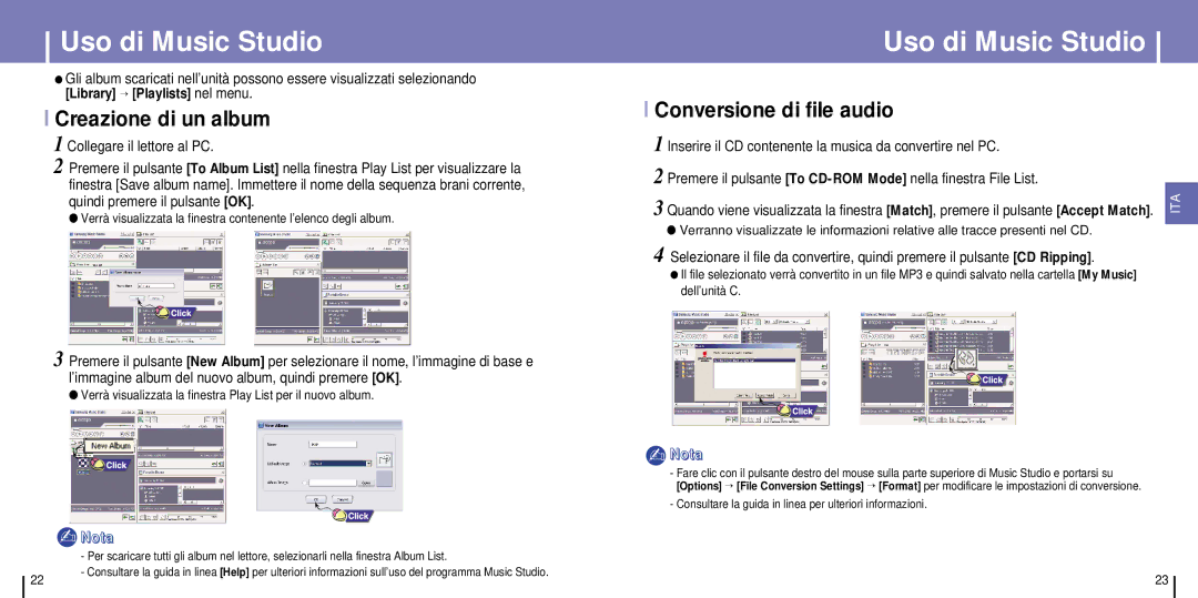 Samsung YH-925GS/XAC, YH-925GS/ELS, YH-925GS/CHN, YH-925GS/XEU, YH-925GS/XAA Creazione di un album, Conversione di file audio 