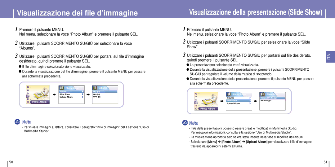 Samsung YH-925GS/CHN, YH-925GS/ELS manual Visualizzazione dei file d’immagine, Quindi premere il pulsante SEL, Photo Album 