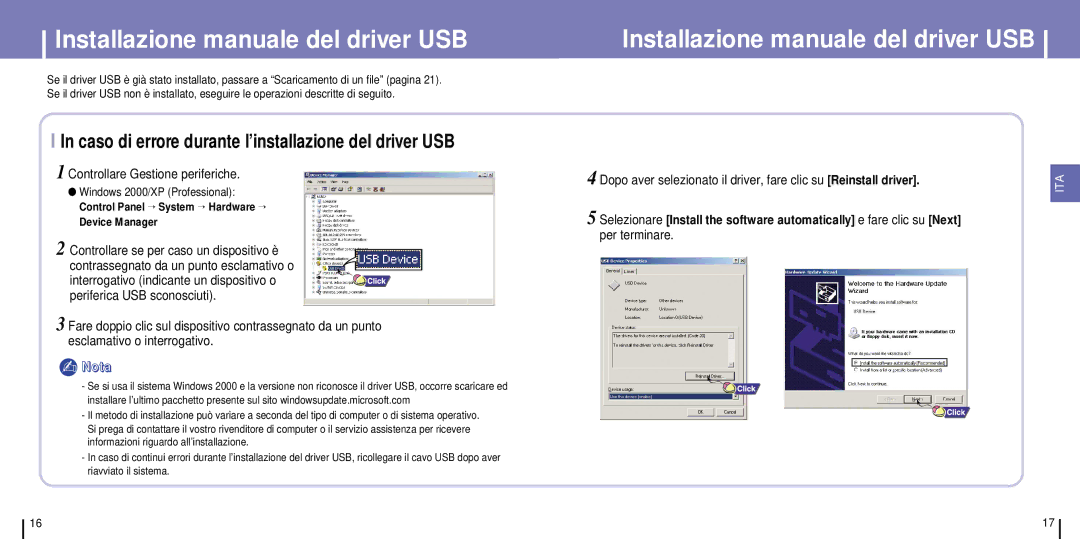 Samsung YH-925GS/XAA Installazione manuale del driver USB, Caso di errore durante l’installazione del driver USB 