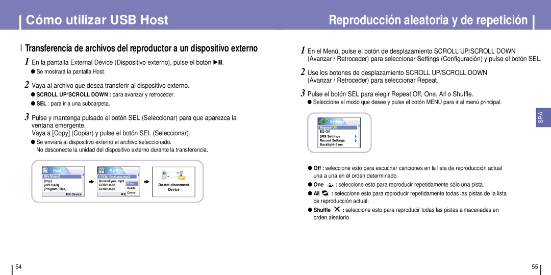 Samsung YH-925GS/ELS manual Vaya al archivo que desea transferir al dispositivo externo, Se mostrará la pantalla Host 