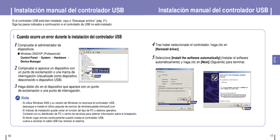 Samsung YH-925GS/XEC, YH-925GS/ELS Instalación manual del controlador USB, Compruebe el administrador de dispositivos 