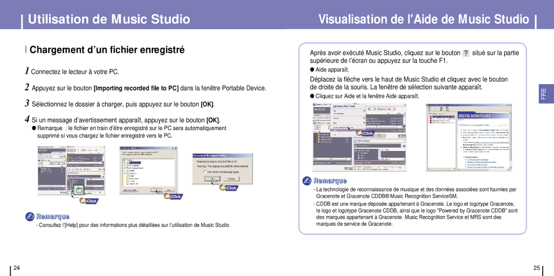 Samsung YH-925GS/ELS manual Visualisation de lAide de Music Studio, Chargement d’un fichier enregistré, Situé sur la partie 