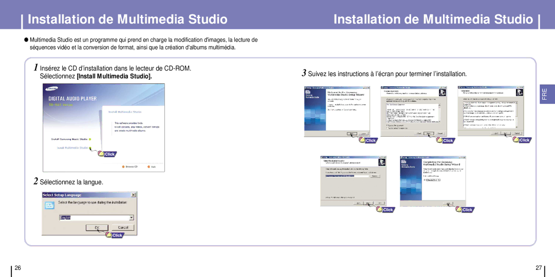 Samsung YH-925GS/ELS manual Installation de Multimedia Studio 