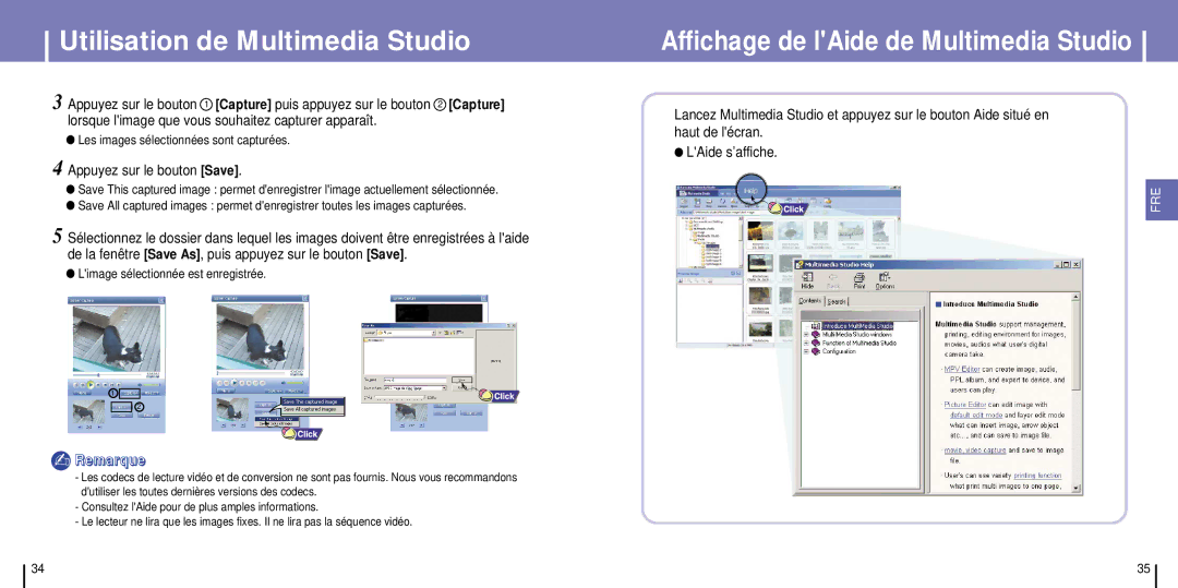 Samsung YH-925GS/ELS manual Affichage de lAide de Multimedia Studio, Appuyez sur le bouton Save 