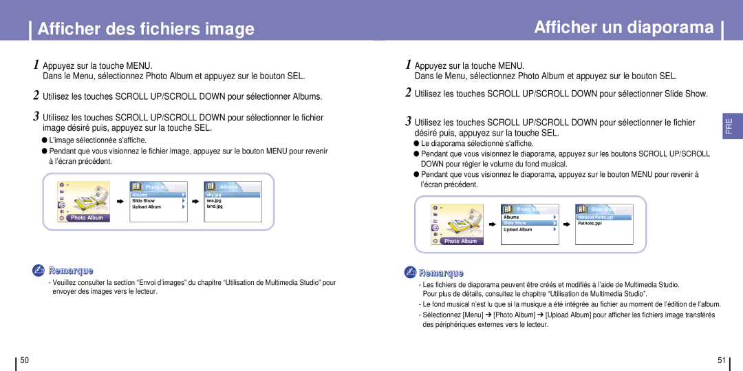 Samsung YH-925GS/ELS manual Afficher des fichiers image, Afficher un diaporama, Photo Album Slide Show 