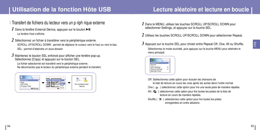 Samsung YH-925GS/ELS Lecture aléatoire et lecture en boucle, Dans la fenêtre External Device, appuyez sur le bouton √» 