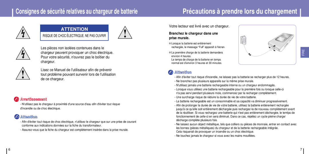 Samsung YH-925GS/ELS manual Les pièces non isolées contenues dans le, De ce chargeur 