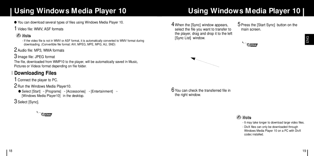 Samsung YH-999 manual Using Windows Media Player, Downloading Files 