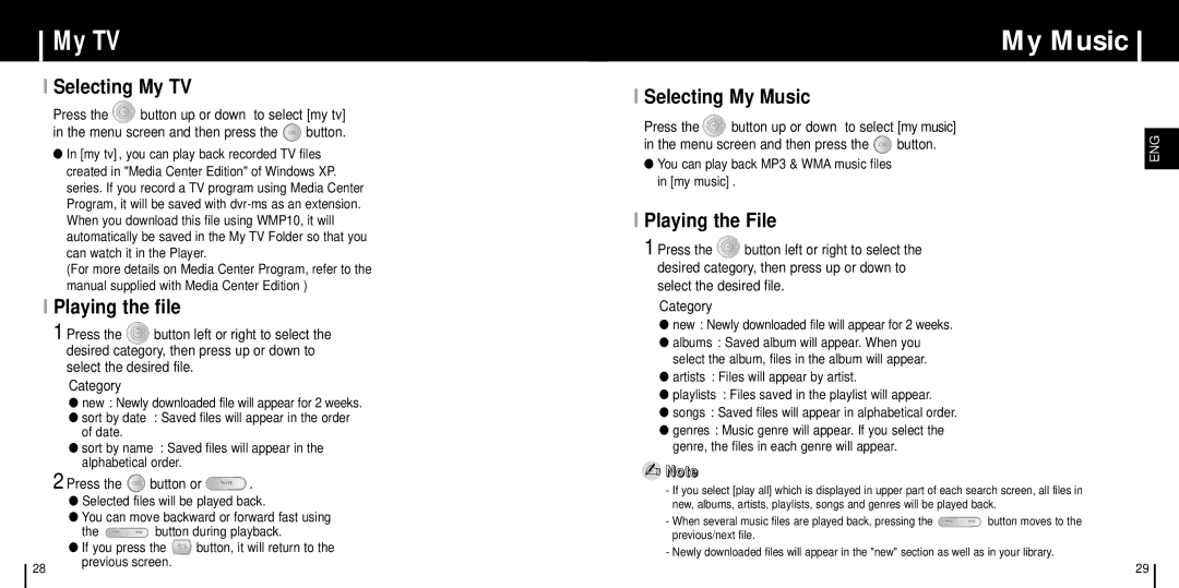 Samsung YH-999 manual Selecting My TV, Playing the file, Selecting My Music 