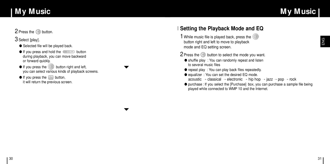 Samsung YH-999 manual Setting the Playback Mode and EQ 