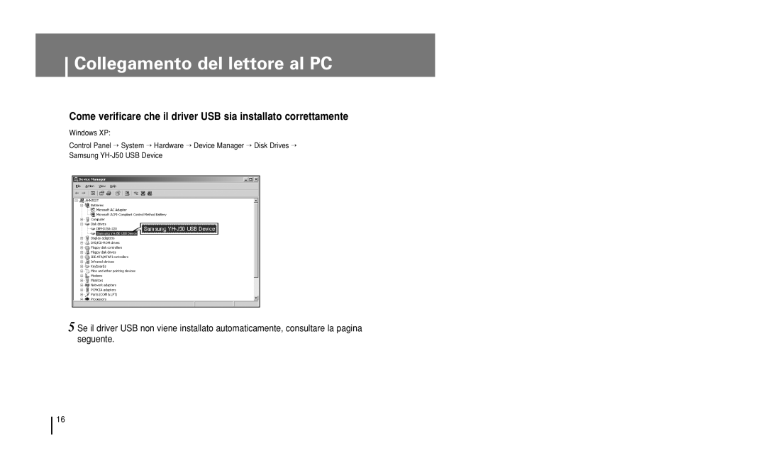 Samsung YH-J50GB/ELS, YH-J50KB/ELS manual Collegamento del lettore al PC 