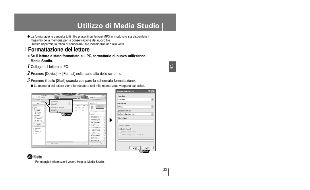 Samsung YH-J50KB/ELS, YH-J50GB/ELS manual Formattazione del lettore 