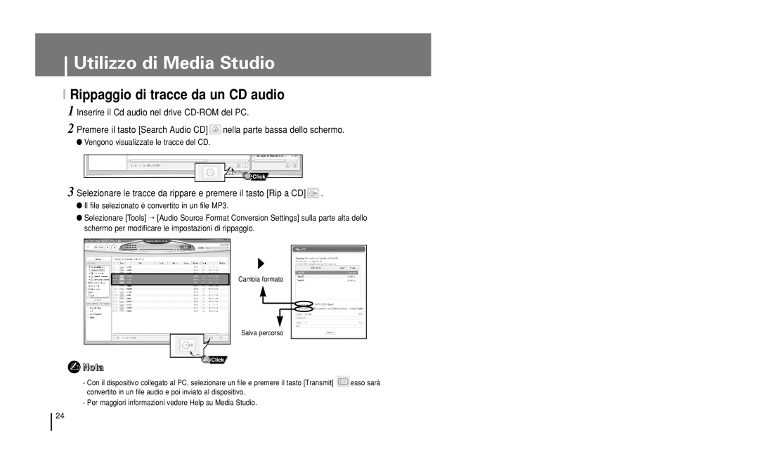 Samsung YH-J50GB/ELS, YH-J50KB/ELS manual Rippaggio di tracce da un CD audio 