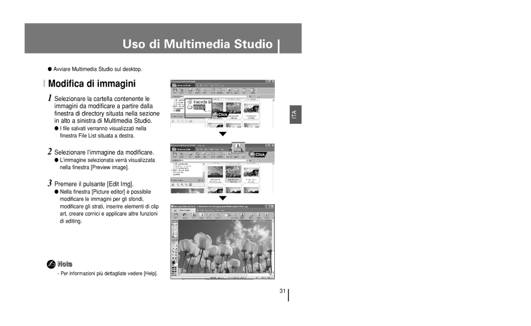 Samsung YH-J50KB/ELS, YH-J50GB/ELS Uso di Multimedia Studio, Modifica di immagini, Selezionare l’immagine da modificare 